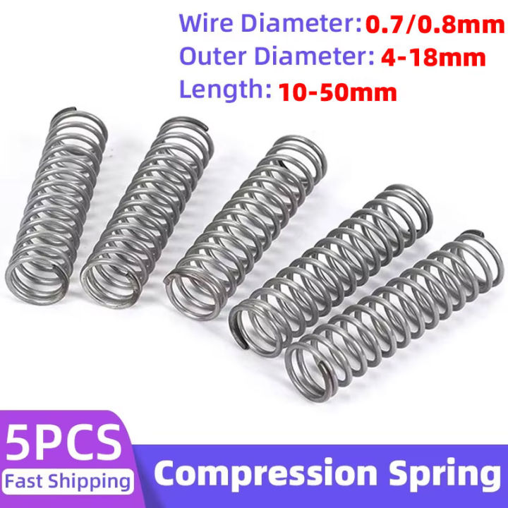 5PCS Compression Spring Steel Pressure Y-Type Springs Wire Diameter 0.7/0.8mm Outer Diameter 4-18mm Length 10-50mm