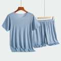Men's Hot Selling Summer Printed Ice Silk Home Suit Set, Tencel Casual Silk Smooth and Cool Sleepwear Short Sleeved Shorts Set.