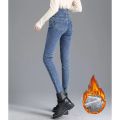 Winter Girls High Waist Plush Thermal Jeans Lady Skinny Snow Warm Denim Trousers Women Classic Daily Fleece Straight Leg Pants. 