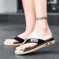 Summer trend contrasting flip flops for men wearing non-slip soft bottom braided beach sandy rubs. 
