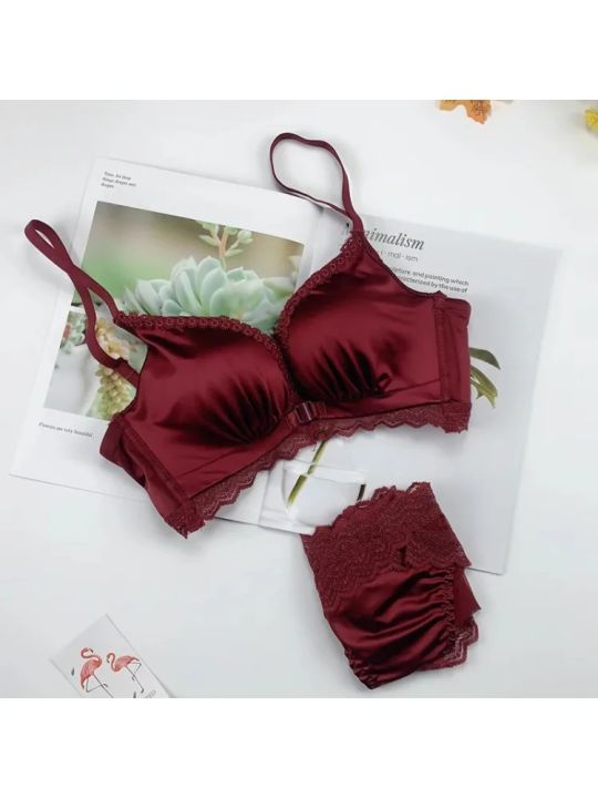 YUQI Front Closure Push Up Bra Set - Women's Small Bust Lace Underwire Lingerie | Pull Up Lift Thin Beauty Back Bralette