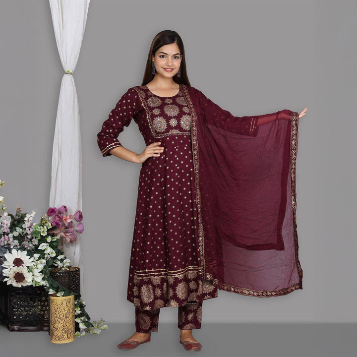Anarkali Gaun Dupatta Plazo