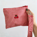 Red Cherry Canvas Makeup Bag, Portable and Easy to Carry. Red Plaid, Large Capacity Cosmetic Lipstick Storage Bag.. 