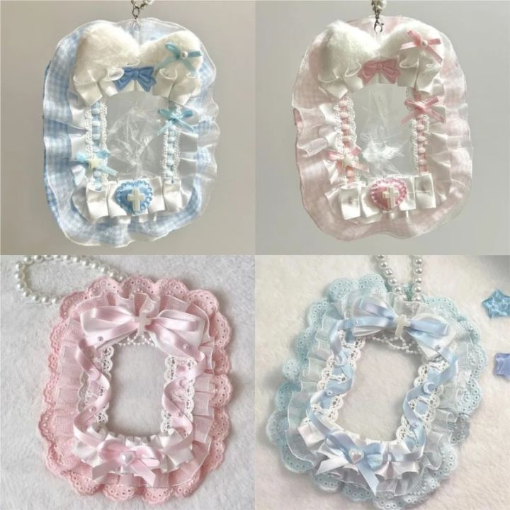 Sweet DIY Plush Card Holder with Ribbon Anime Lace Photocard Case Lolita Idol Display Photo Protector Case Card