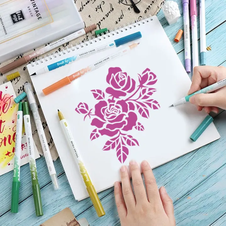 4PCS%205.9inch%20Rose%20Flower%20Stencils%20Reusable%20Floral%20Painting%20Templates%20for%20Wall%20Canvas%20Fabric%20DIY%20Craft%20Decor%20-%20Image%204