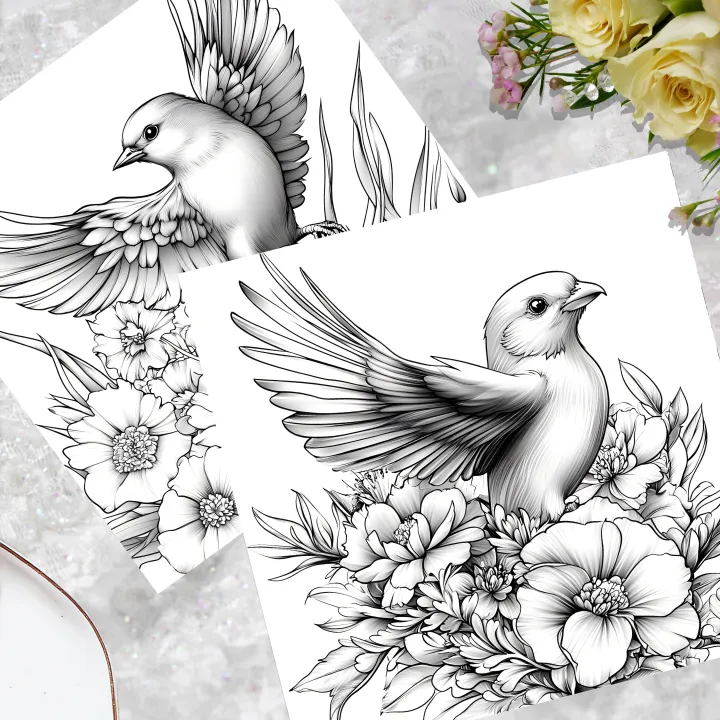 PLANTS%20&%20BIRDS%20Coloring%20Book%2026%20Pages%20Original%20Design%20For%20Children%20Adult%20Picture%20Book%20Kill%20Time%20Graffiti%20Painting%20Drawing%20-%20Image%206