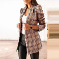 Women Jacket Autumn 2024 Fashion Double Breasted Tweed Blazer Coat Vintage Long Sleeve Female Outerwear Chic Top Casual Blazer. 