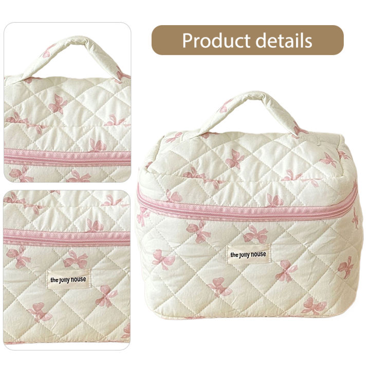 Makeup%20Bag%20Women%20Cotton%20Quilted%20Floral%20Cosmetic%20Bag%20Cosmetic%20Organizer%20Bow%20Flower%20Cloth%20Handbag%20Portable%20Travel%20Toiletry%20Bag%20-%20Image%204