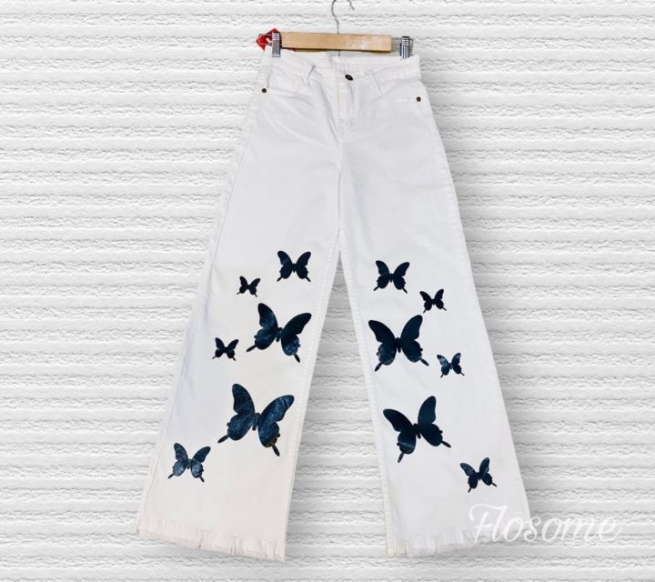 Butterfly Print Wide Leg Jeans for girls and Women