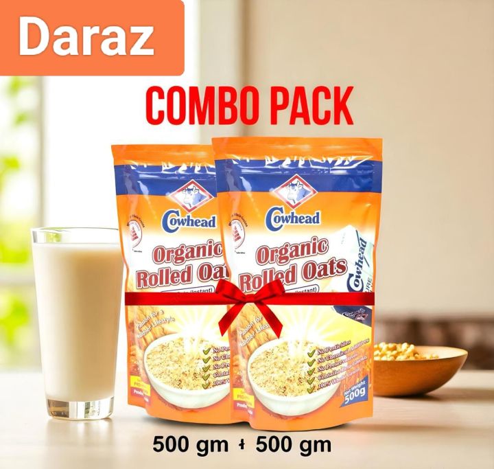COWHEAD ORGANIC ROLLED BABY OATS COMBO PACK 500GM +500GM