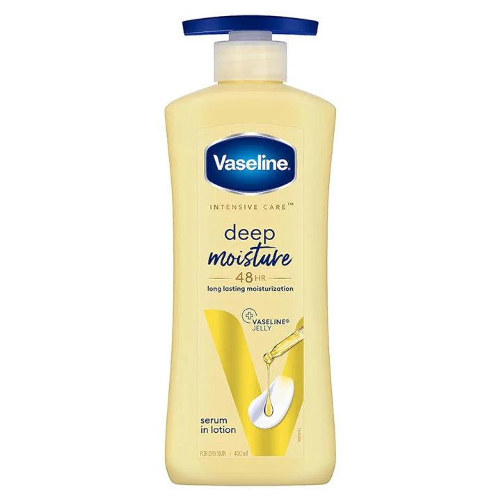 Vaseline Intensive Care Deep Moisture Nourishing Body Lotion 400 ml, Daily Moisturizer for Dry Skin, Gives Non-Greasy, Glowing Skin - For Men & Women
