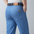 2026 New Spring Summer Ice Silk Thin Men's Light Blue Straight Slim Jeans Stylish Casual Stretch Denim Pants Classic Trousers 40. 