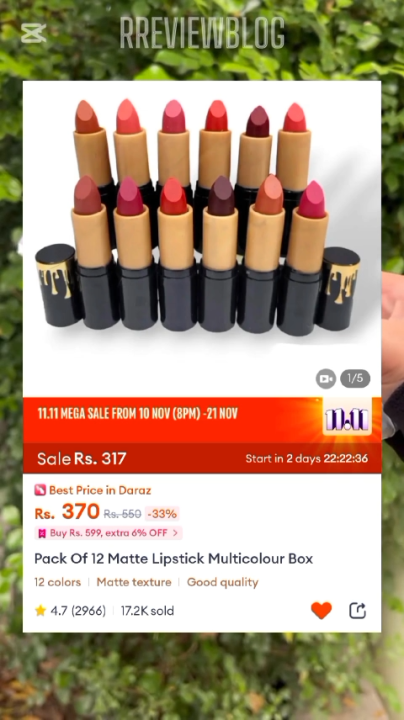 Pack Of 12 Matte Lipstick Multicolour Box