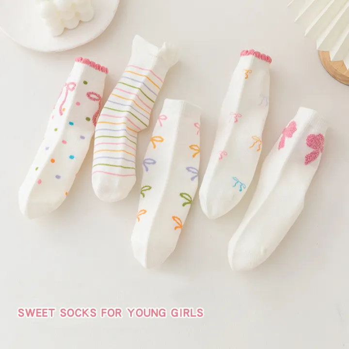 5%20Pairs%20Bow%20Ties%20Kids%20Girls%20Mid-calf%20Socks%20Sweet%20Selected%20Combed%20Cotton%20Solid%20Breathable%20Comfortable%20Children's%20Socks%20for%20Girls%20-%20Image%204