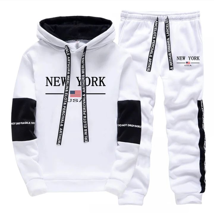 Quality Mens Tracksuit Casual Print Sweatshirts Sports Jogging Mens Clothing Autumn Winter Sportswear Single Piece Hoodie Pants