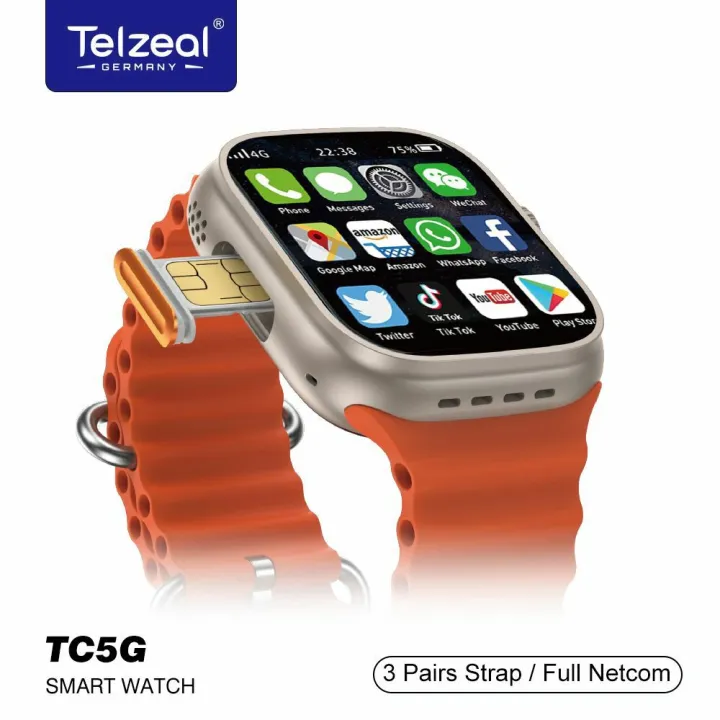 Telzeal TC5G Sim Android Smart Watch with 3 Straps