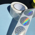 500 Pcs Flower of Life Stickers Roll, Holographic Round Sealing Labels for Packaging, Scrapbooking and DIY Crafts, Silvery..