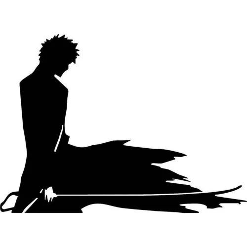Car & Laptop Sticker - Bleach Anime 5.5" Ichio Kurosaki Silhouette Logo Decal Sticker for Laptop Car Window Tablet Skateboard - Black Color