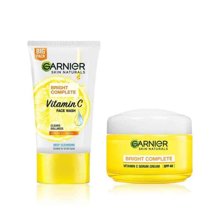 Garnier Sun Protection Kit 1 ( Vitamin C SPF 40/PA+++ Serum Cream (45 gm) + Vitamin C Face Wash For Brighter & Glowinng Skin (100 gm))