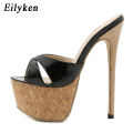 Eilyken Summer Extreme Platform High Heels Slippers Women's Chunky Ladies Brief Slingback Peep-toe Mules Slides Shoes Size 42. 