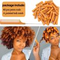 40pcs Cold Wave Perm Rods Set For Women's Long & Short Natural Hair - Plastic Orange Rollers For Curling And DIY Hairdressing.
