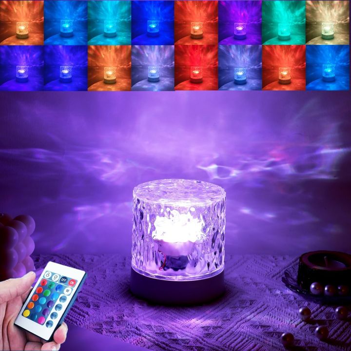 Water Ripple Lamp USB Water Night Light Romantic Atmosphere Ocean Light Projector for Party Bedroom Home Living Room Holiday