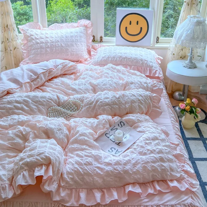 3pcs%20Korean%20lace%20Bedding%20set%20seersucker%20Duvet%20Cover%20Set%20(1*Duvet%20Cover%20+%202*Pillowcase,%20Without%20Core)for%20bedroom%20guest%20room%20-%20Image%203