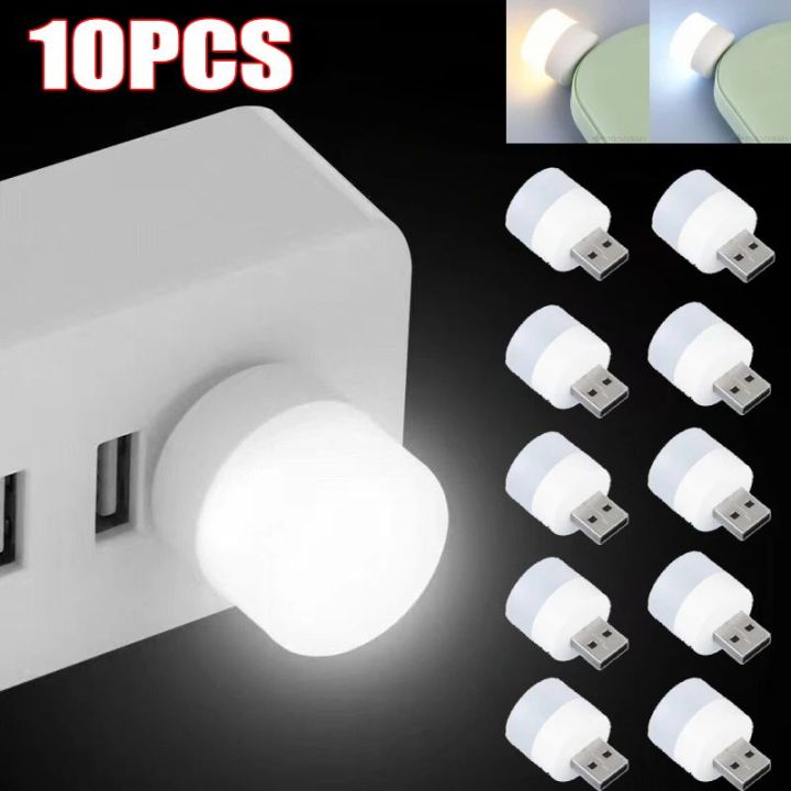 Pack Of 10 Showcase Portable Mini USB Led Night Light Bulb White & Warm ...