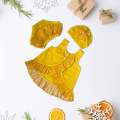 Crossover baby frock plain design frock with frill panty short and turban bow cap. 