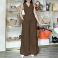 Summer Pants Sets ZANZEA Office Women Oufits Elegant Sleeveless Vests Tops Wide Leg Trousers Suits 2PCS Solid OL Work Tracksuit. 