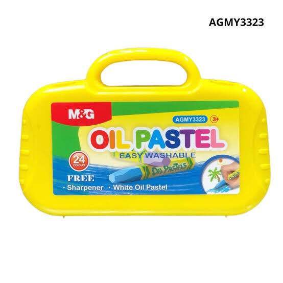 M&G Kids Oil Pastel Pack of 24 colours set pencil pastels with free sharpener and Free 1 white pastel
