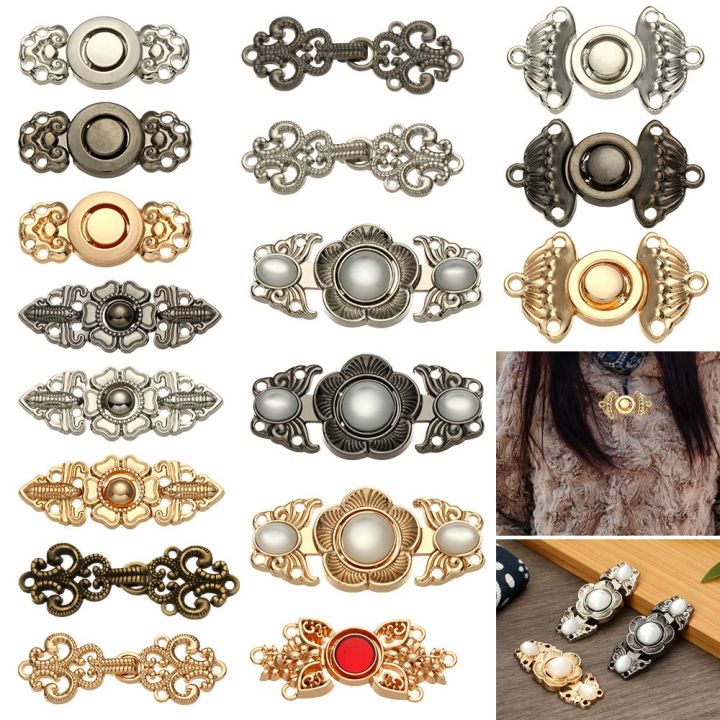 6Pcs Retro Scarf Clasp Sweater Metal Buttons Connection Buckle Cape Cloak Clasp Cheongsam Buckle