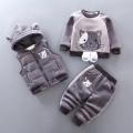 Baby Boy Suit 2024 Boys and girls Autumn Plush Thick Warm Casual Hooded Sweater Winter Cartoon Cute Bear Three-Piece Suit 0-4Y. 