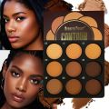 9-Color Dark Bronze Foundation Palette, for Contouring, Concealing, Setting Makeup, Oil Control, Shading, and Nose Shadowing, with a Matte Finish and Subtle Shimmer. 