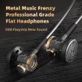 D08 Metal HiFi 3.5mm In Ear Headphones Flat Head Earphone with Microphone Wired Clear Sound Bass Headsets for Sports Music Gamer.