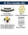 25Th Anniversary Decoration Items Surprise Gift For Wife Husband & Parents 15 Golden 15 Black 15 White Balloon Silver Foil Curtain 48 Combo Kit. 