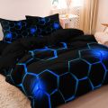 3pcs Geometric 3D Hexagonal Honeycomb Pattern Duvet Cover Set, Digital Print Colorful Polyester Bedding with Zipper Closure. 