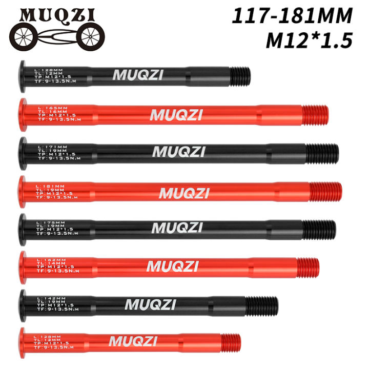 MUQZI Bike Thru Axle M12 x P1.5 117-181L Hub Shaft 12x100 12x142 12x148 MTB Road Bicycle Front Rear Fork Thru Axle Skewers