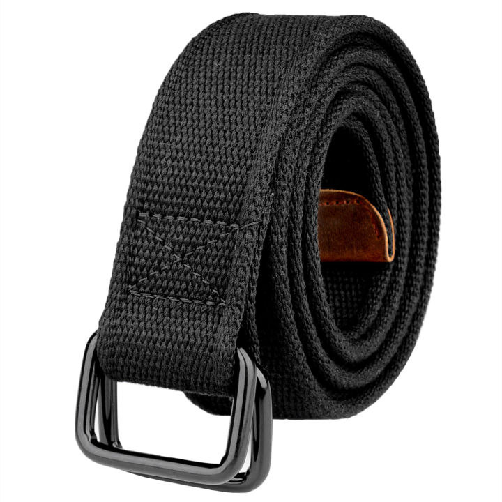 Plus Size 100-190cm Big&Tall Mens Double Ring Buckle Cotton Canvas Cloth Fabric Belts Web Black Waist Jeans