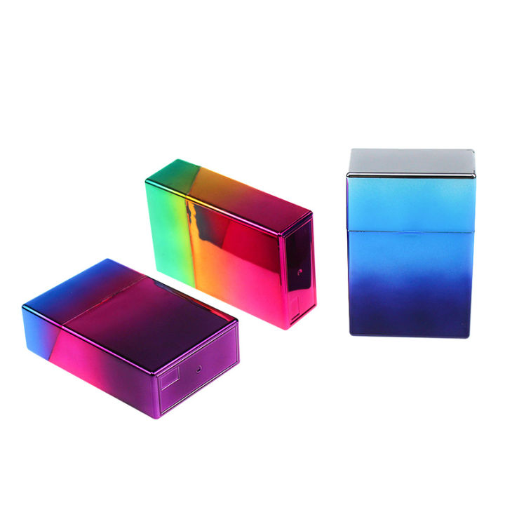Punk Glitter Cigarette Case Gradient Color Smoke Cover Shiny ABS Portable Man Women Cigarette Box Lighter Cigarette Accessories