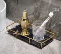Vanity Organizer Tray with Polished metal  Gold marble cover. 