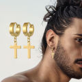 2pc Stainless Steel Men Cross Stars Punk Dangle Earrings Gothic Woman Cross Ear Hoop Earrings Huggies Pendant Piercing Jewelry. 