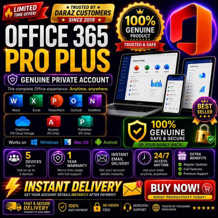 Office 365 lifetime genuine Account up-to 5 devices instant delivery to your mail