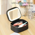 Mini Makeup Bag with Led Mirror Small Travel Cosmetic Organizer 3 Light Adjustable Brightness for Women Portable Train Toiletry.