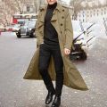 Men'S Windbreaker Spring Autumn Long-Slevee Extra Long Trench Coat Classic Trend Double Breasted Solid Color Temperament Trench.