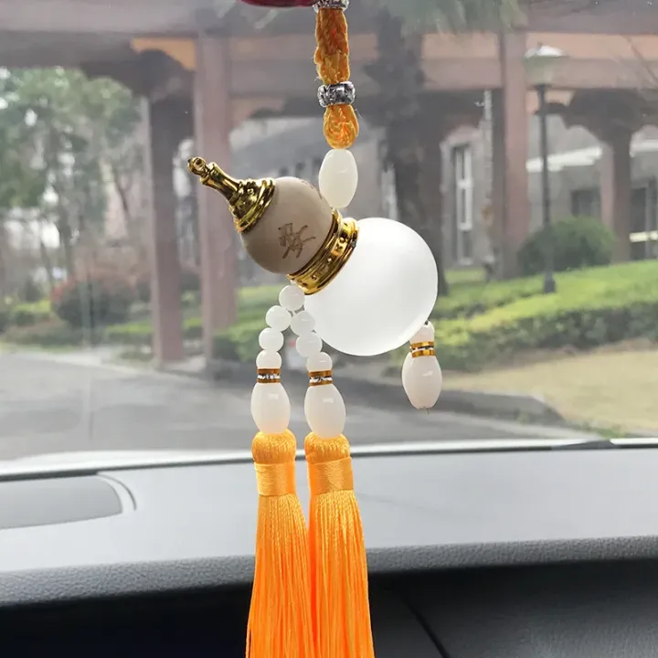 Cucurbit Aromatherapy Car Essential Oil Diffuser Pendant with Tassel Air Freshening Perfume Bottle Ornaments Glass