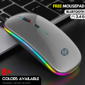 FunBug Dual Mode Rechargeable Wireless Bluetooth Gaming Mouse RGB with adjustable DPI ~ Silent Click, Ultra-thin Mini Wireless 2.4G Optical Mouse with MousePad for Laptop, PC, Computer, Mobile, MacBook, iPad, Tablet, Smart LED TV. 