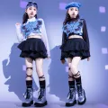 [4-15]Hip Hop Girl Jazz Dance Outfit Korean Crop Top Short Skirt Two Piece Girl Fashion Catwalk Dress. 