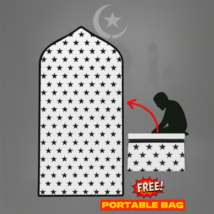 Printed Portable Jaynamaz with Pocket Bag Free | Pocket travel Jaynamaz | Portable Printed Prayer mat with Zippper Pocket Bag Free.