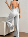 Women's Casual Halter Jumpsuit Spring and Summer Daily Solid Slim-Fit Backless Sleeveless Jumpsuit Lady's Floor-Length Trousers. 